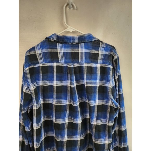 Vans off The Wall Blue Black Plaid Long Sleeve Button Up Flannel Shirt XL - Picture 8 of 8